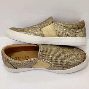 Guess Girls Gold Glitter Slip-On Shoes Girlhoodcore Comfy Soft Sneakers, sz 5.5